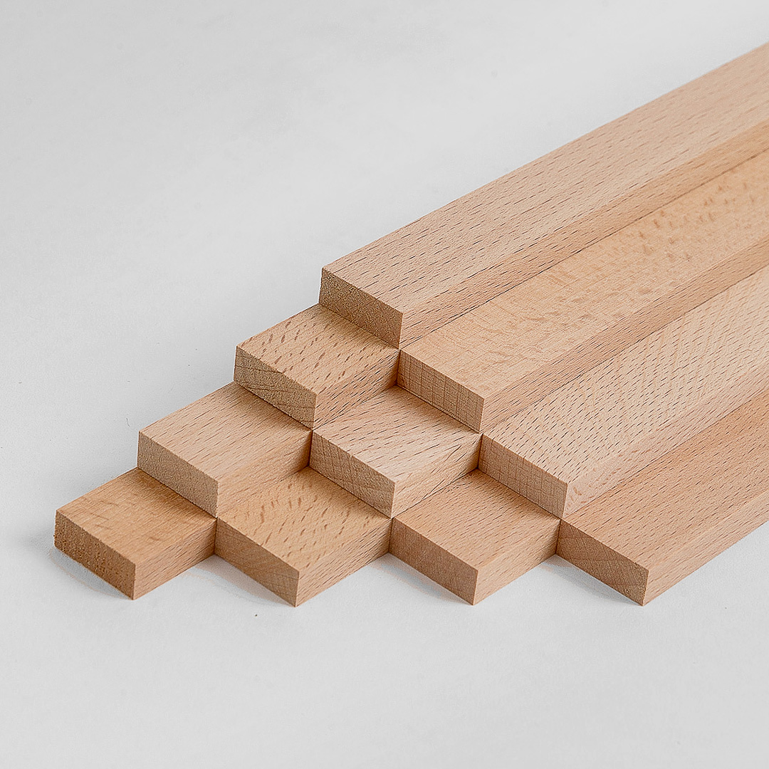 10er-Set Holzleiste - Buche gehobelt - 8/20/500 mm